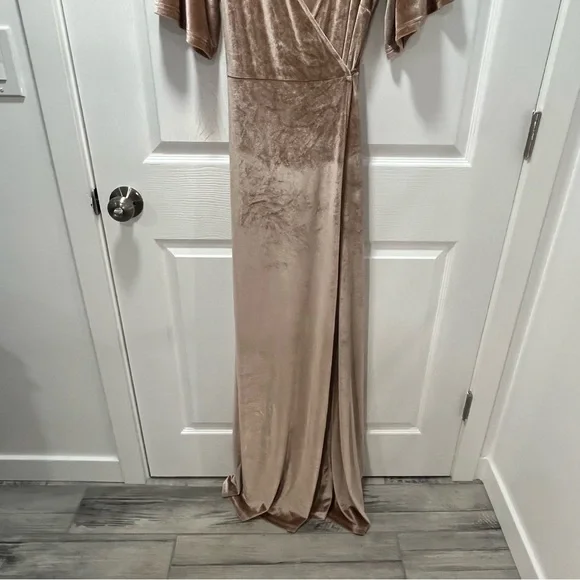 Baltic Born Meghan Velvet Wrap Maxi Dress Champagne Stretch Bridesmaid Event M - Picture 5 of 11